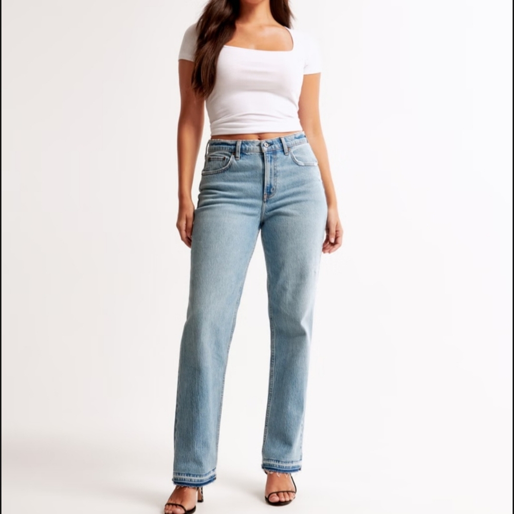 Abercrombie & Fitch Light Blue Curve Love Straight Leg Jeans